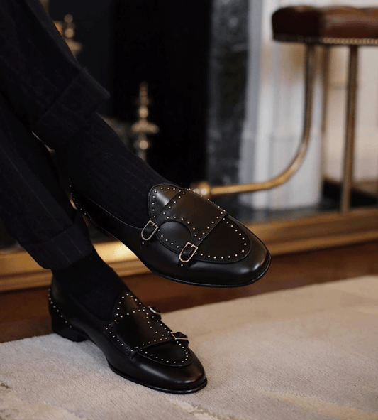 Stylish Stud Monk Business And Partywear Leather Slip On Loafer-JonasParamount