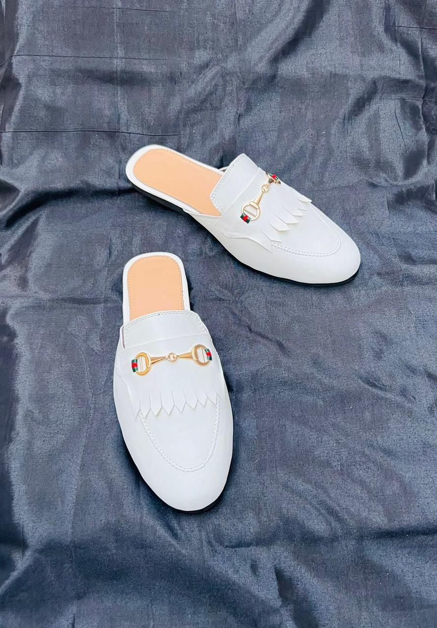 Formal Design Backless Slip On Mule Gold Buckle Loafers Shoes-JonasParamount