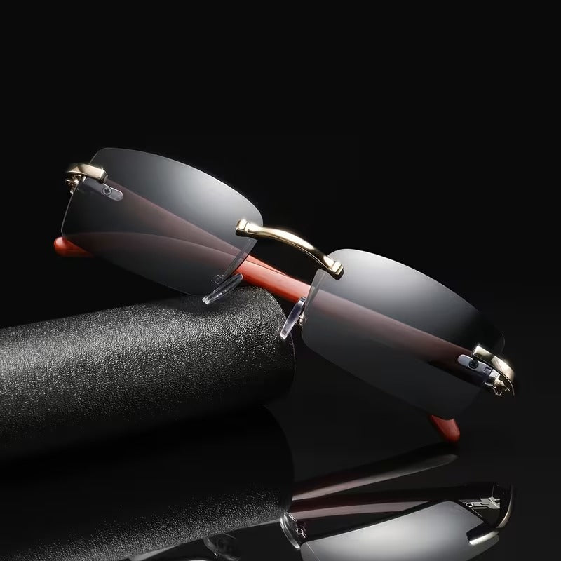 Rimless Rectangular Glasses for Men & Women | Gold & Black