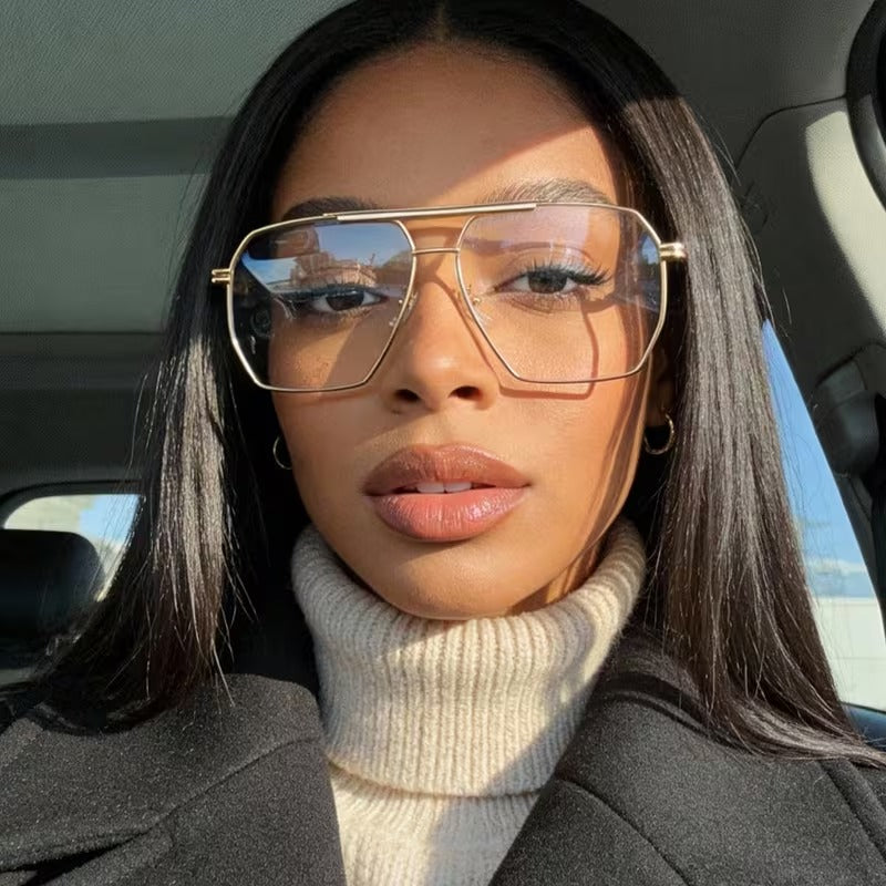 Vintage Square Double Bridge Gold Glasses | Clear Fashion Eyewear