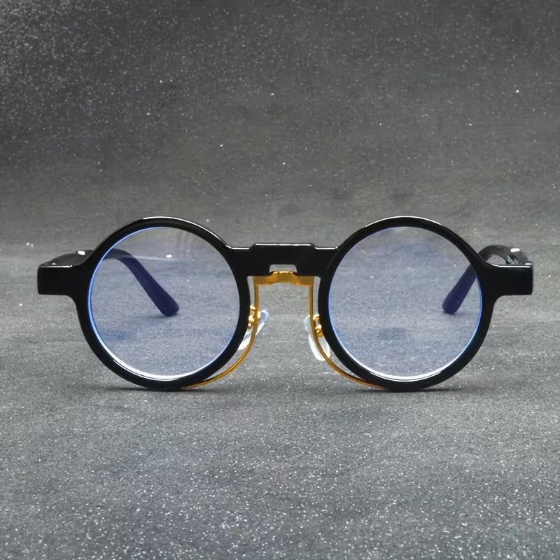 Round Retro Flat Lens Glasses for Men & Women | Vintage Black Fashion Eyewear