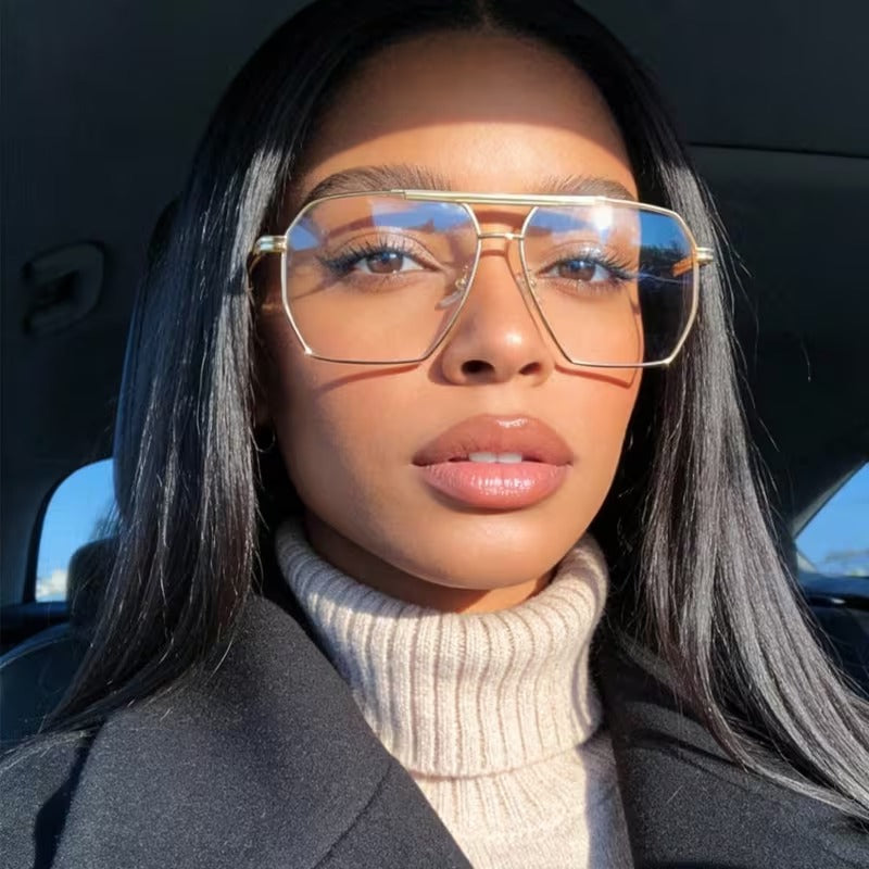 Vintage Square Double Bridge Gold Glasses | Clear Fashion Eyewear