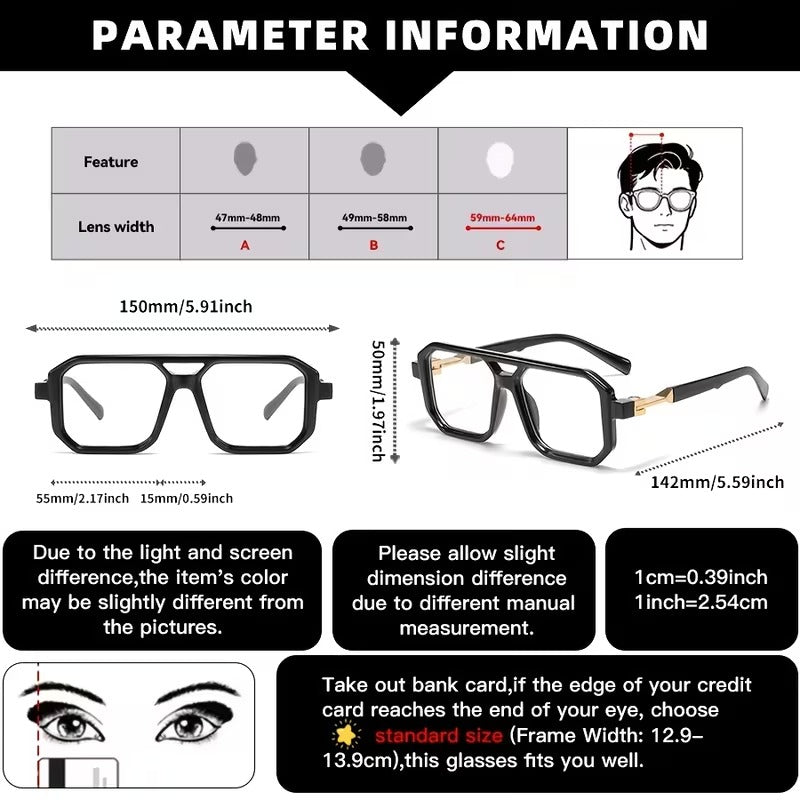 Unisex Retro Square Eyeglasses with Double Bridge