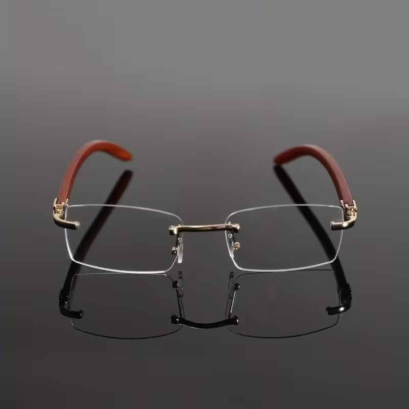 Rimless Rectangular Glasses for Men & Women | Gold & Brown