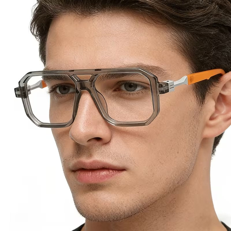 Unisex Retro Square Eyeglasses with Double Bridge