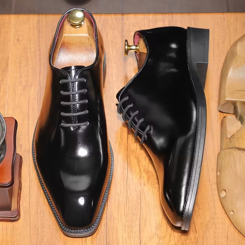 Men’s Premium Patent Leather Oxford Shoes – Classic Black Formal Lace-Up Dress Shoes