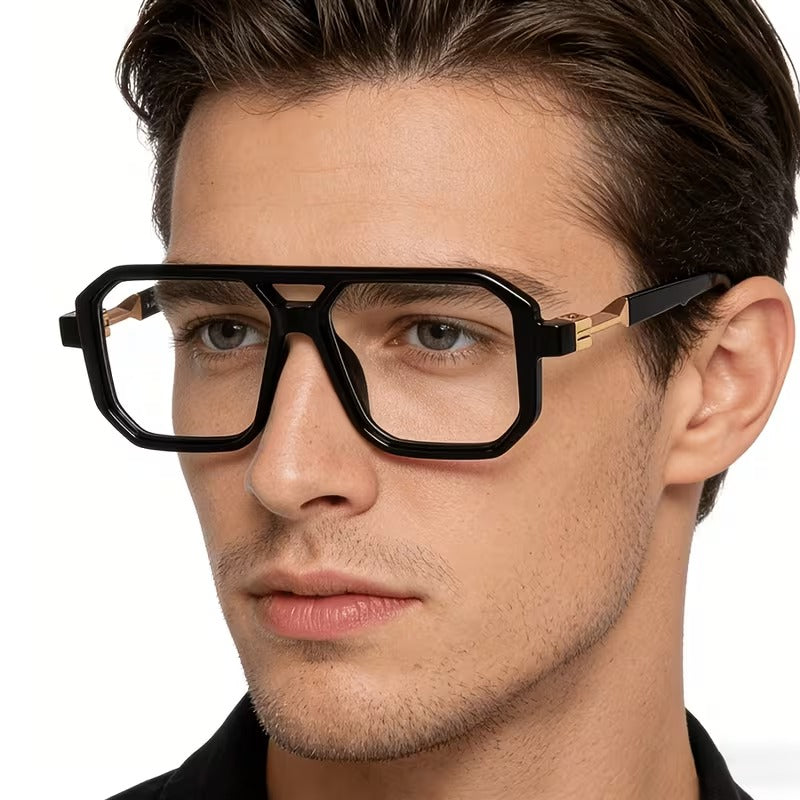 Unisex Retro Square Eyeglasses with Double Bridge
