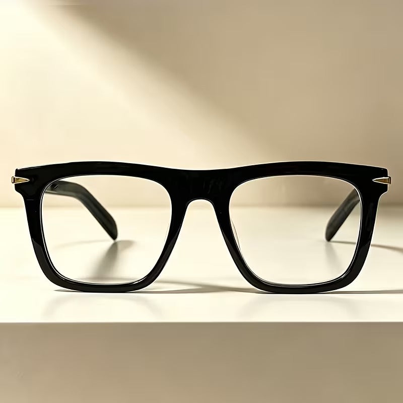 Black Retro Square Full-Rim Fashion Glasses for Men and Women