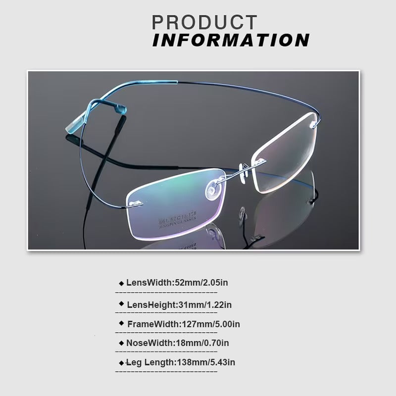 Titanium Alloy Ultra-Light Rimless Square Eyeglasses for Men & Women