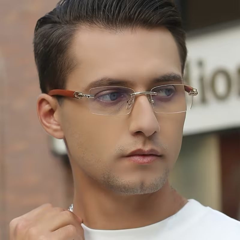 Rimless Rectangular Glasses for Men & Women | Gold & Brown