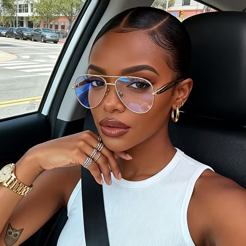 Oval Double Beam Metal Glasses with Clear Lenses | Retro Unisex Fashion Eyewear