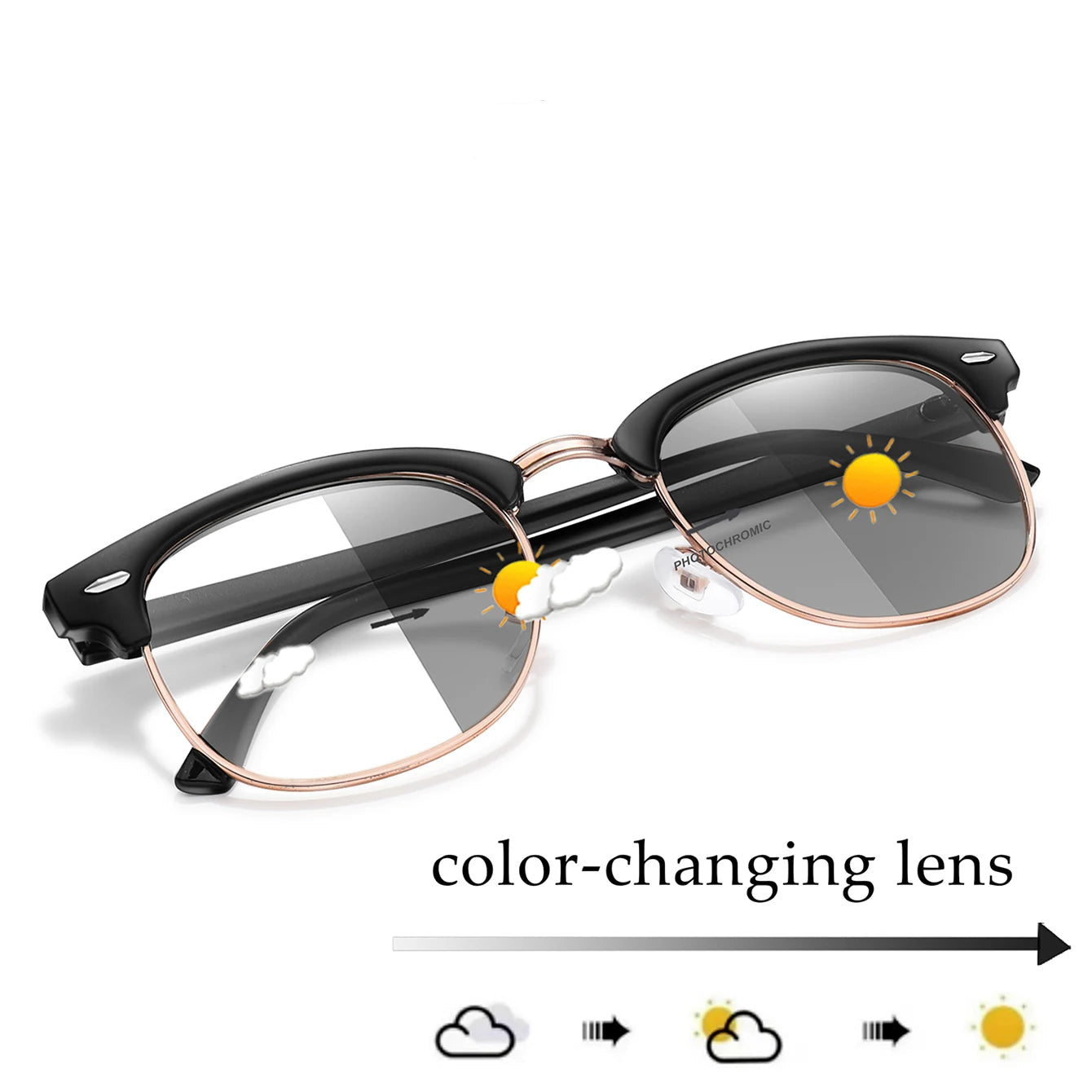 Photochromic Half Frame Reading Glasses for Men & Women