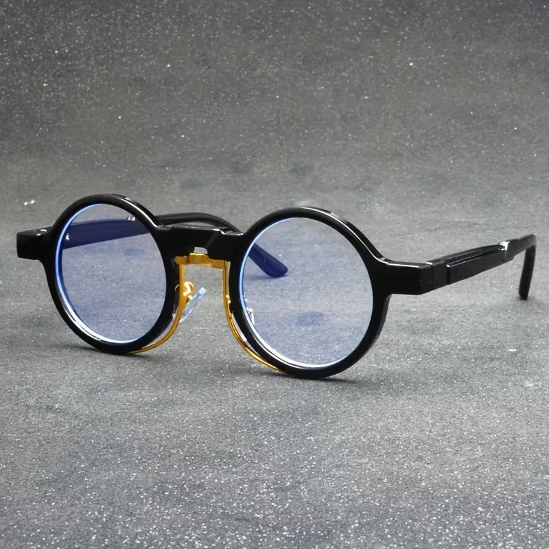 Round Retro Flat Lens Glasses for Men & Women | Vintage Black Fashion Eyewear