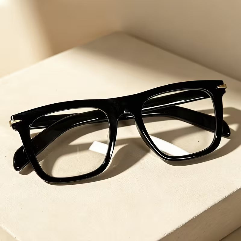 Black Retro Square Full-Rim Fashion Glasses for Men and Women