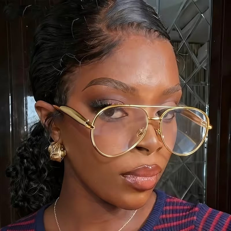 Premium Gold Aviator Eyeglass Frame for Men & Women | Oversized Metal Optical Glasses