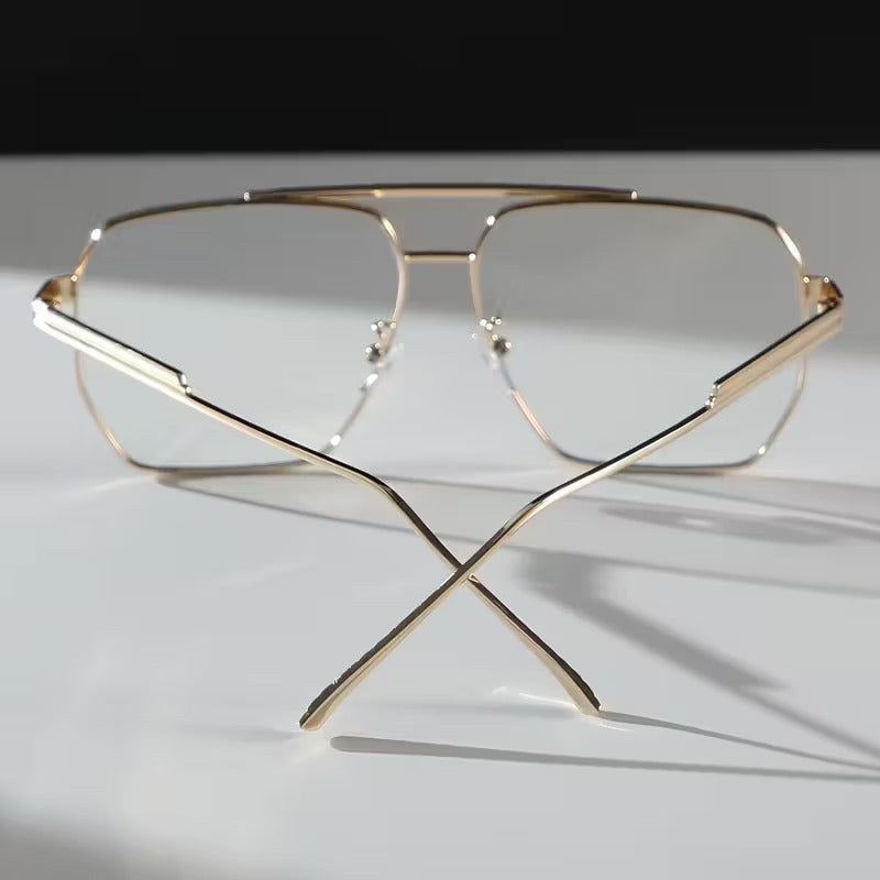 Oversized Gold Geometric Metal Eyeglass Frame for Men & Women