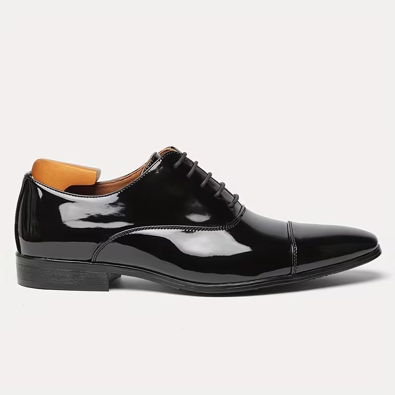 Men’s Premium Patent Leather Oxford Shoes – Sleek Cap-Toe Black Formal Lace-Up