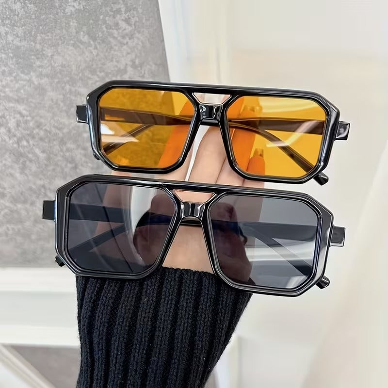 Retro Double-Bridge Square Sunglasses for Men & Women
