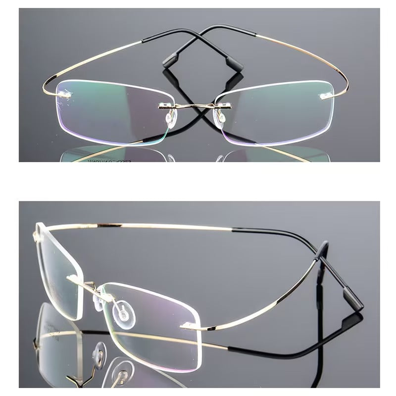 Titanium Alloy Ultra-Light Rimless Square Eyeglasses for Men & Women