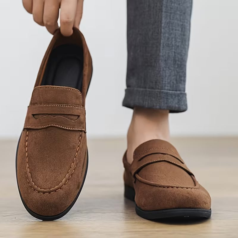 Premium Suede Penny Loafers for Men – Genuine Leather Slip-On Casual Shoes