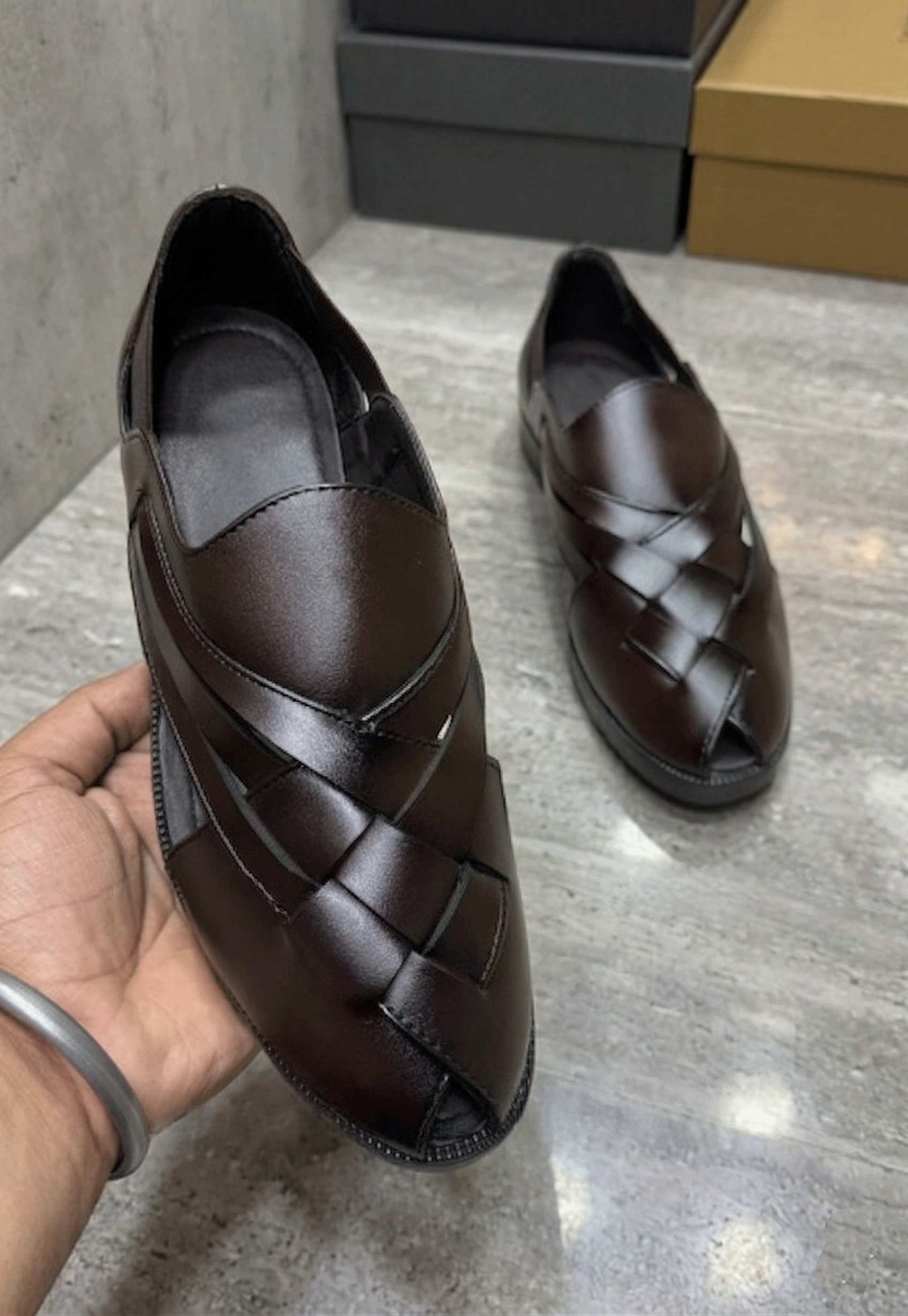 Men’s Premium Woven Leather Slip-On Loafers – Stylish Casual Ethnic Comfort Shoes
