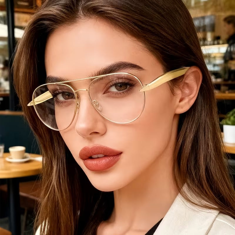 Premium Gold Aviator Eyeglass Frame for Men & Women | Oversized Metal Optical Glasses