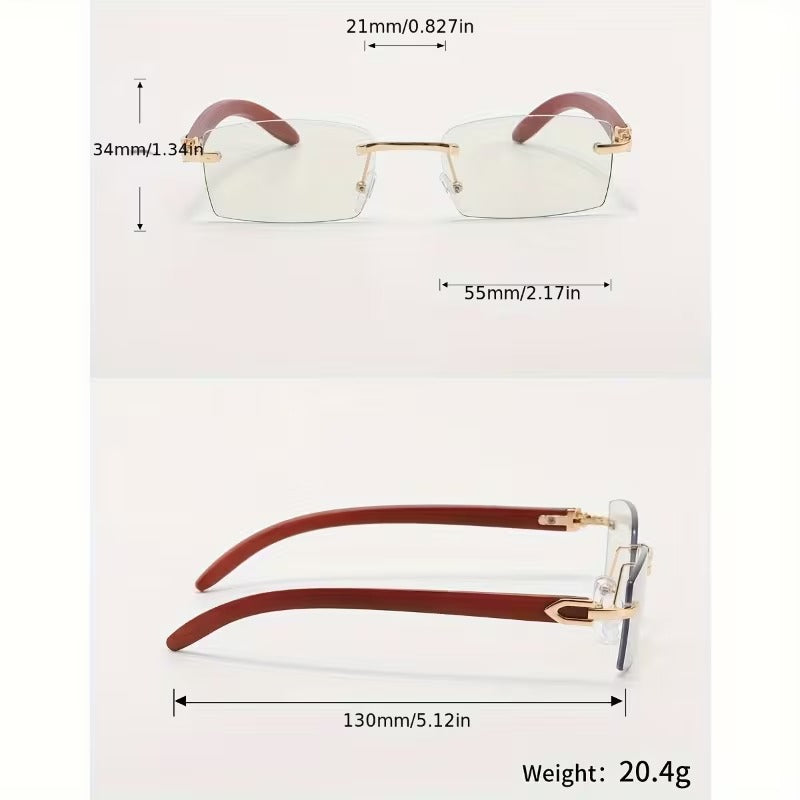 Rimless Rectangular Glasses for Men & Women | Gold & Brown