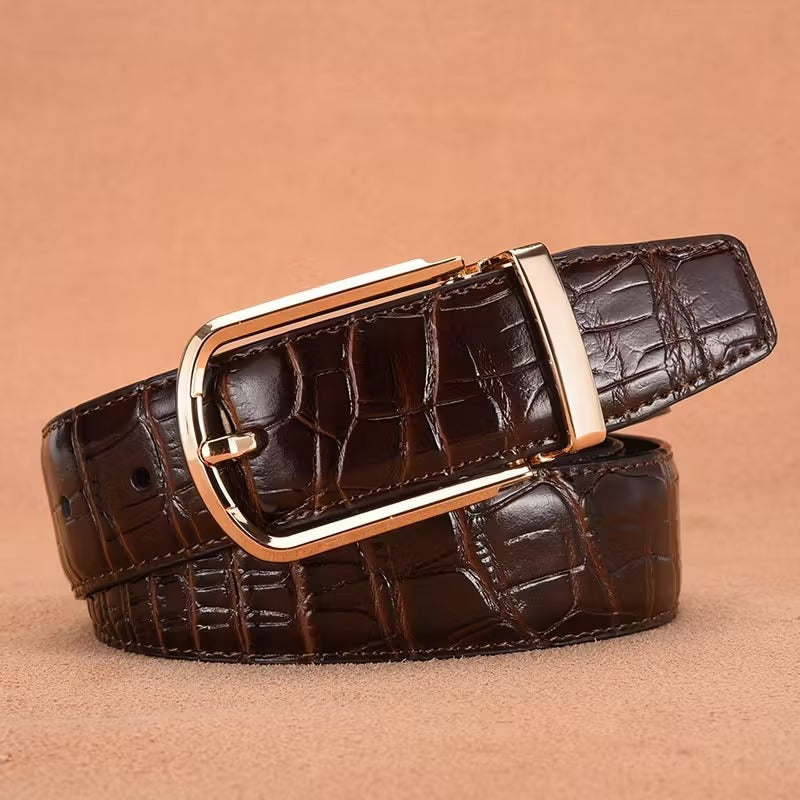 Men’s Croc Textured Leather Belt – Premium Alloy Pin Buckle Formal & Casual Belt