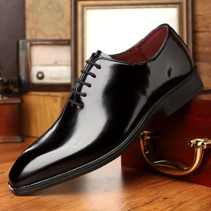 Men’s Premium Patent Leather Oxford Shoes – Classic Black Formal Lace-Up Dress Shoes