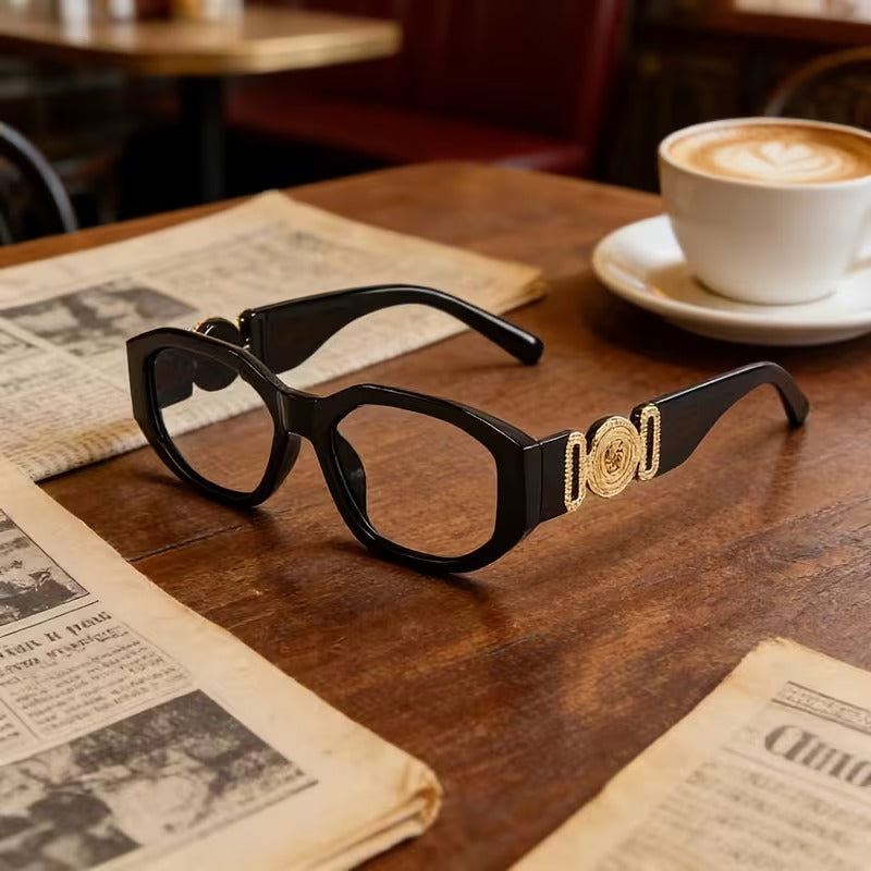 Designer Full Rim Frame with Gold Detail Retro Geometric Sunglasses