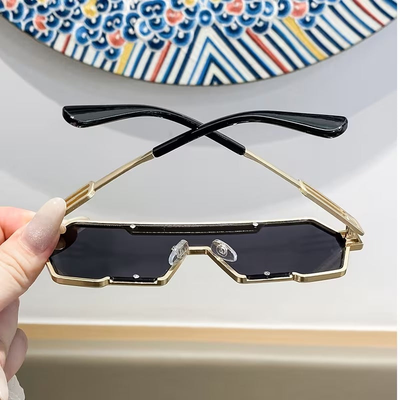 Geometric One-Piece Lens Sunglasses for Men and Women | Gold Fashion Shades
