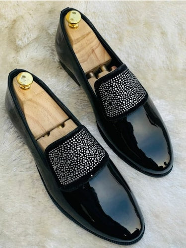 British Round Toe Diamante Patent Loafer Shoes-JonasParamont