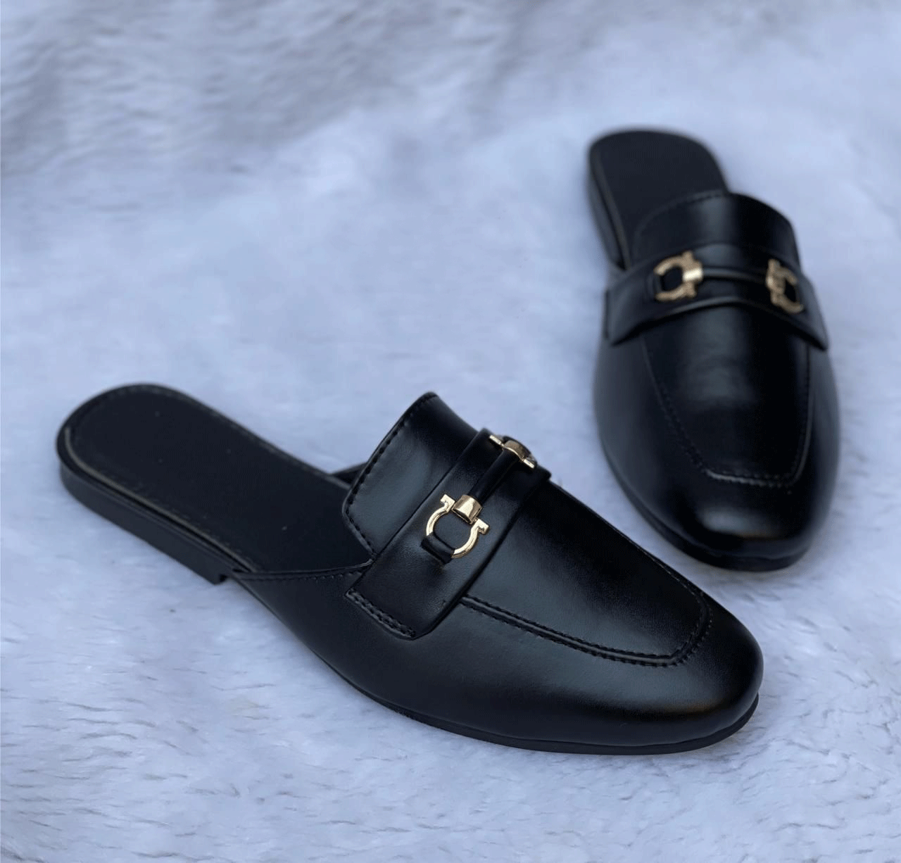 Men's Backless Slip On Mule Gold Buckle Loafers Shoes-JonasParamount