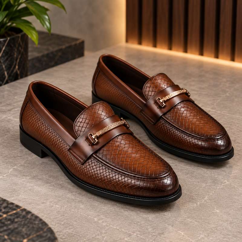 Men's Premium Textured Moccasins | Handmade TPR Sole | Formal Slip-On Shoes