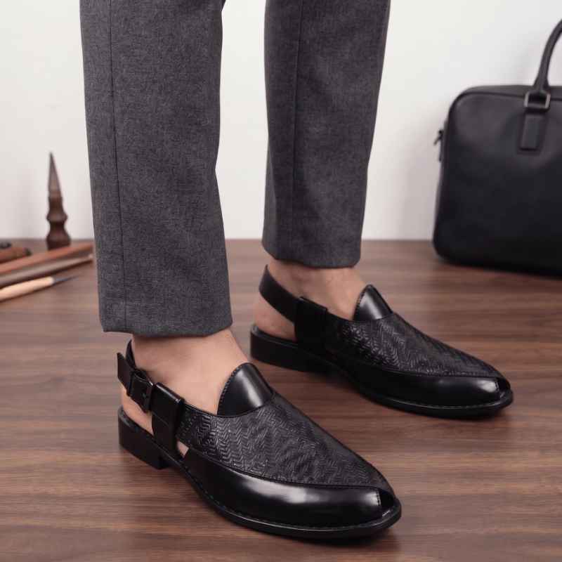 Premium Woven Faux Leather Peshawari Sandals for Men