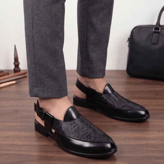 Premium Woven Faux Leather Peshawari Sandals for Men