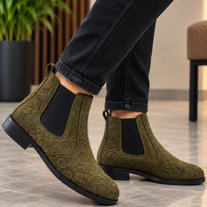 Men's Premium Embossed Suede Chelsea Boots | Handmade Leather Ankle Boots