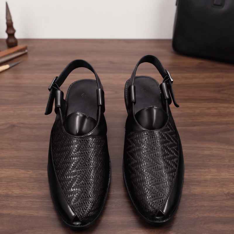 Premium Woven Faux Leather Peshawari Sandals for Men