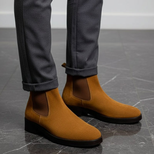 Premium Tan Suede Boots by JonasParamount – Handmade Leather Sole