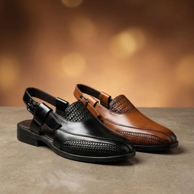Men’s Woven Peshawari Sandals – Premium Faux Leather Ethnic & Casual Comfort Footwear