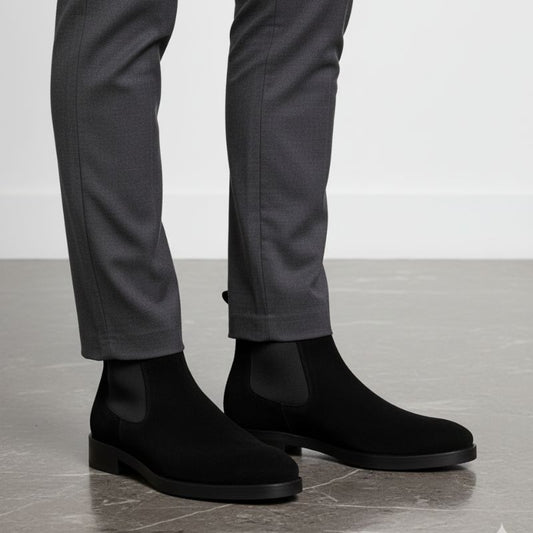 Premium Black Suede Boots by JonasParamount – Handmade Leather Sole