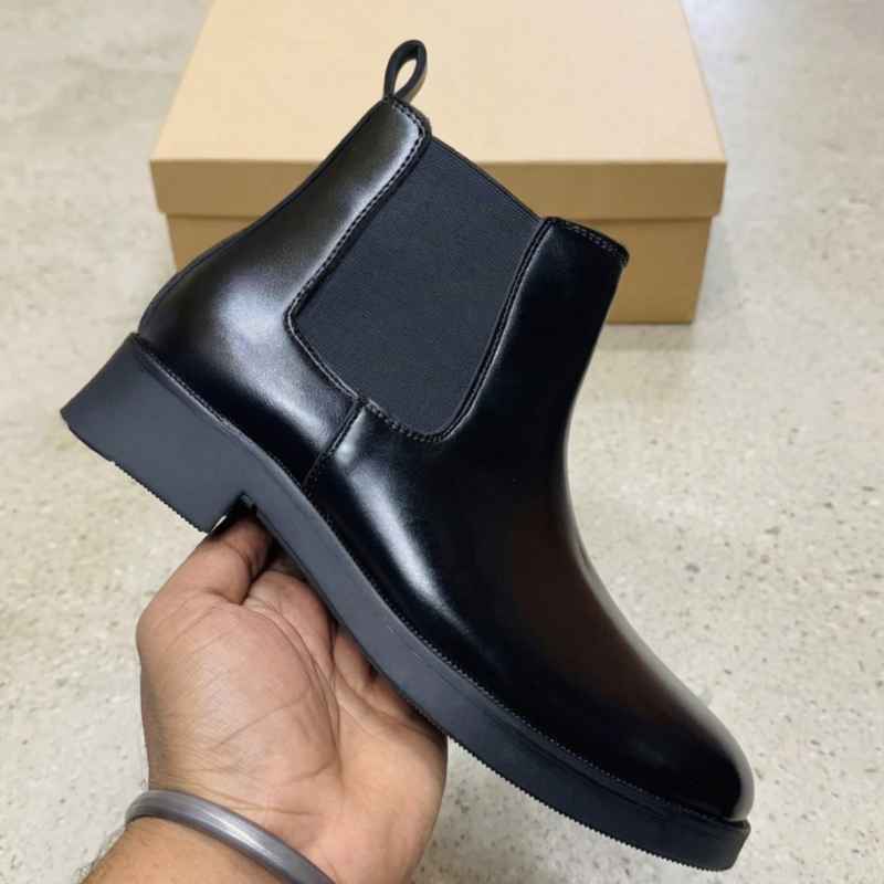 Men’s Premium Chelsea Boots – Sleek Black Faux Leather Ankle Boots with Elastic Side & Handmade TPR Sole