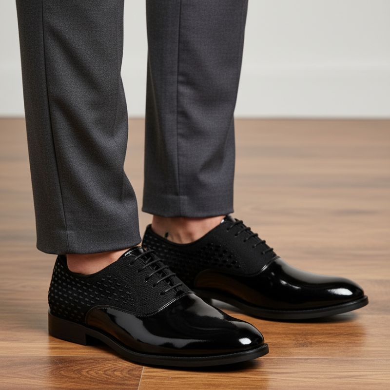 JonasParampount Premium Black Formal Shoes – Studded Mirror Work & Durable TPR Sole