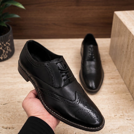 Men's Premium Brogue Formal Shoes – Classic Lace-Up Faux Leather Dress Shoes