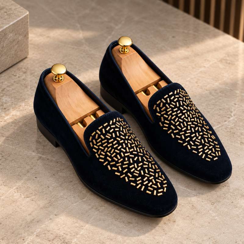 Men's Premium Studded Loafers | Imported Mirror Work Slip-On Shoes with Durable TPR Sole
