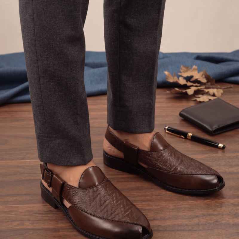 Premium Woven Faux Leather Peshawari Sandals for Men