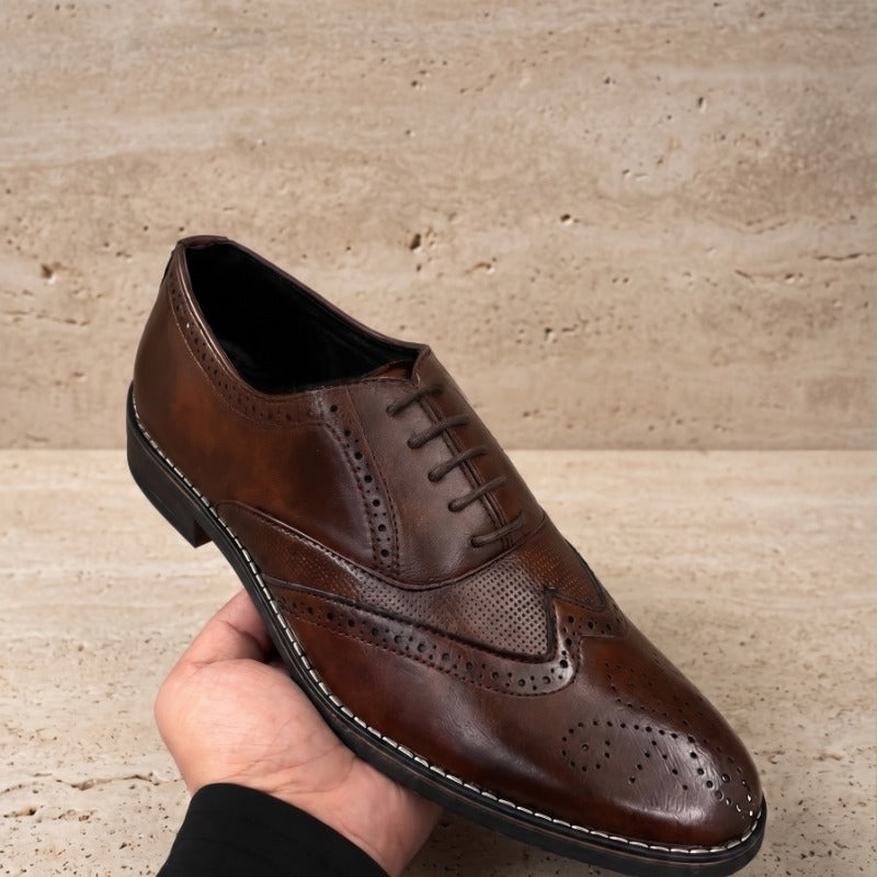 Men's Premium Brogue Formal Shoes – Classic Lace-Up Faux Leather Dress Shoes