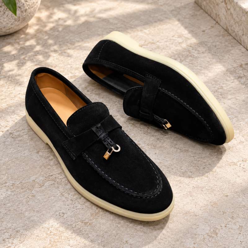 Premium Genuine Leather Slip-On Loafers for Men with Lock Pattern