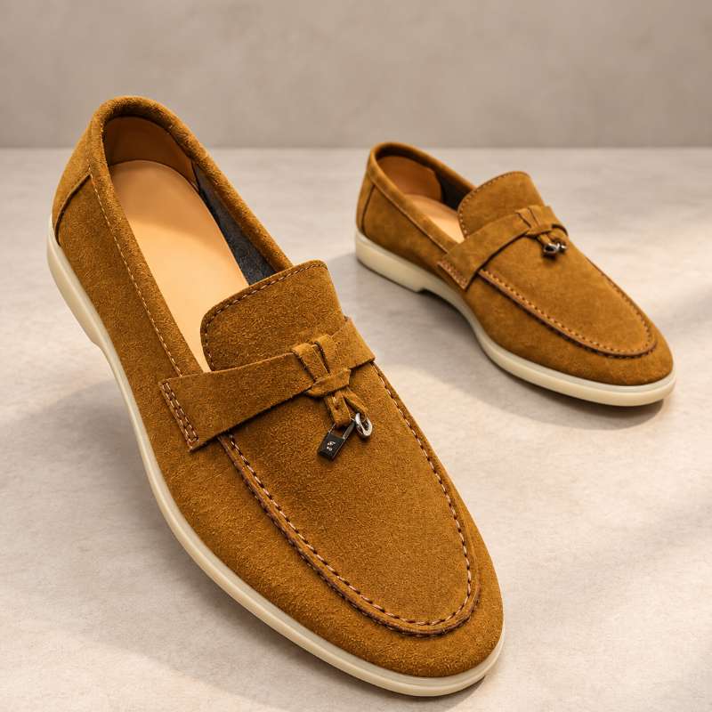 Premium Genuine Leather Slip-On Loafers for Men with Lock Pattern