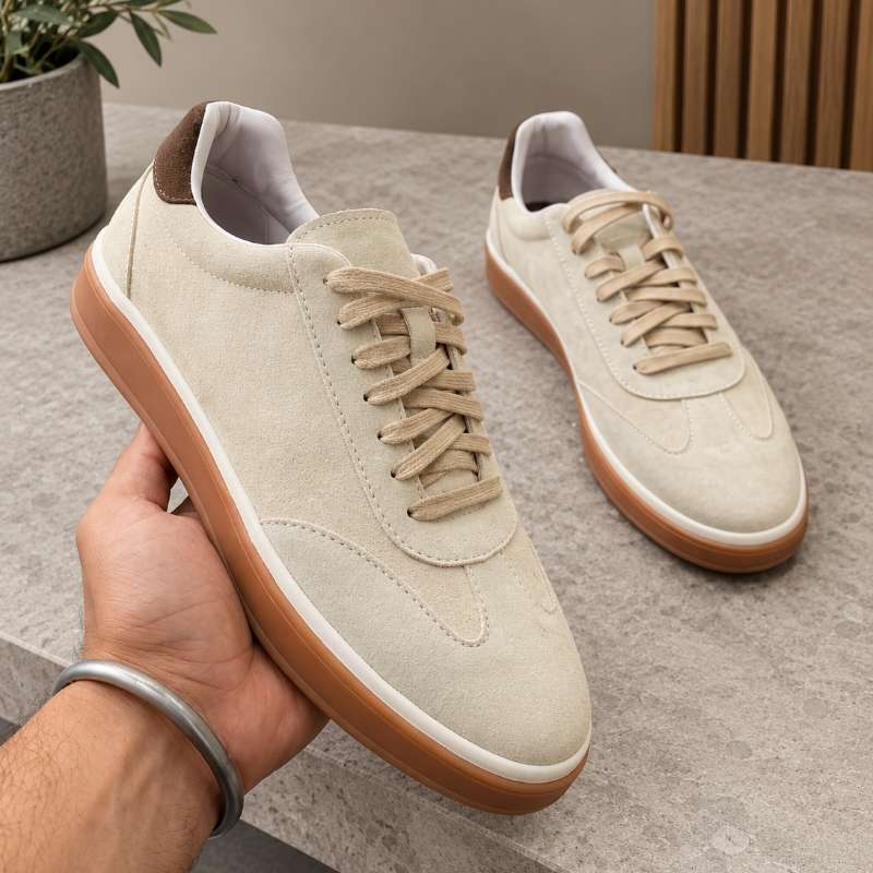 Premium genuine Indian leather sneakers for men with a stylish low-top design, handmade TPR sole and comfortable inner lining. Available in UK 6–UK 10.